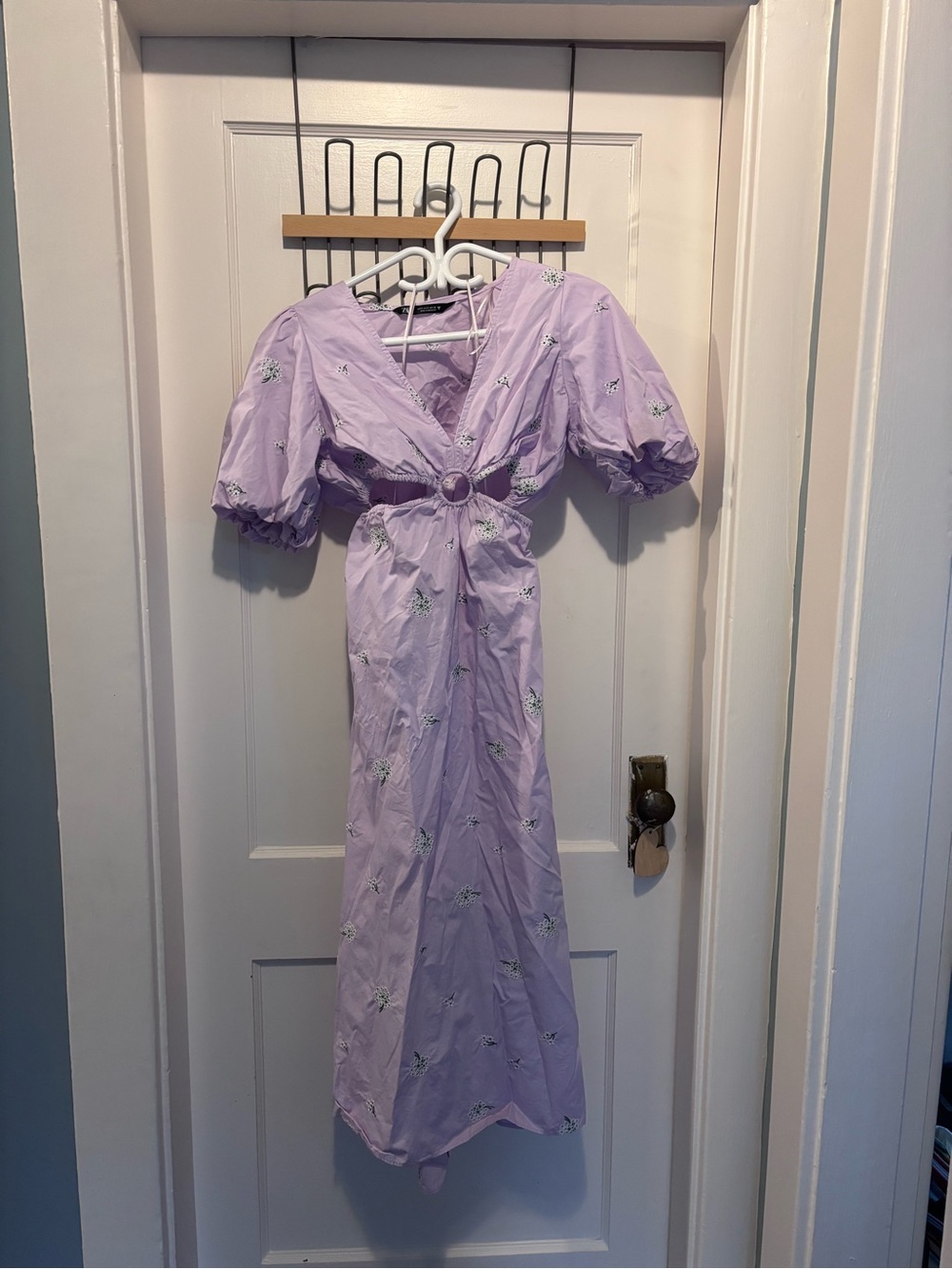 Zara Lilac Maxi Dress with Puff Sleeves and Ring Detail